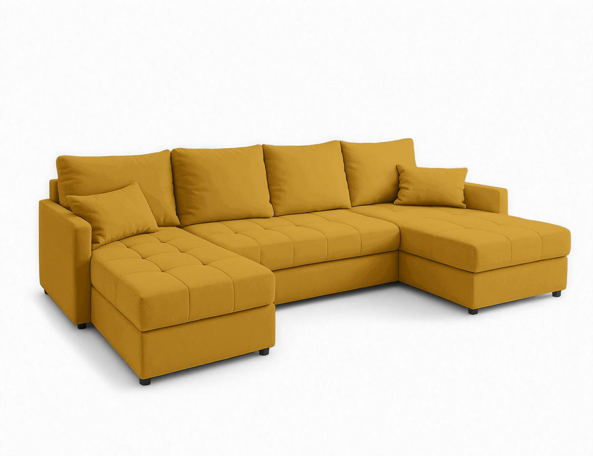 WOHNLANDSCHAFT Dolceo Gelb 287/140/73 cm mit Schlaffunktion Bettkasten Wohnzimmer - Gelb/Schwarz, Kunststoff/Textil (287/73/140cm) - AX Living