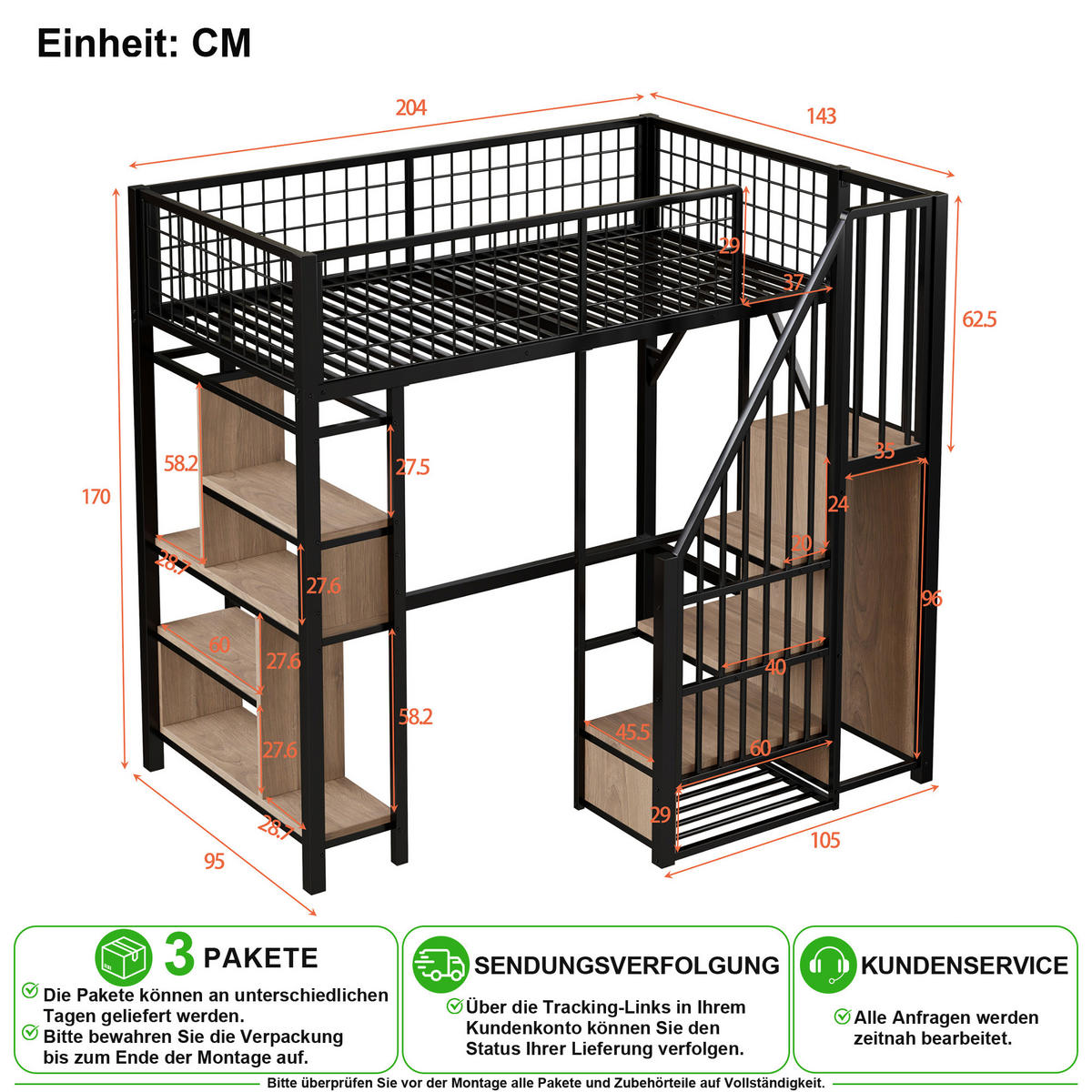 VYVÝŠENÁ POSTEL 90/200 cm v černé barvě s úložným prostorem - černá, kov/kompozitní dřevo (90/200cm) - CHICFURN