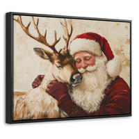 LEINWAND Bilder mit Rahmen - Weihnachtsmann - Rentier - Weihnachten - 40x30 - Rotbraun, Textil (40/30cm) - MuchoWow
