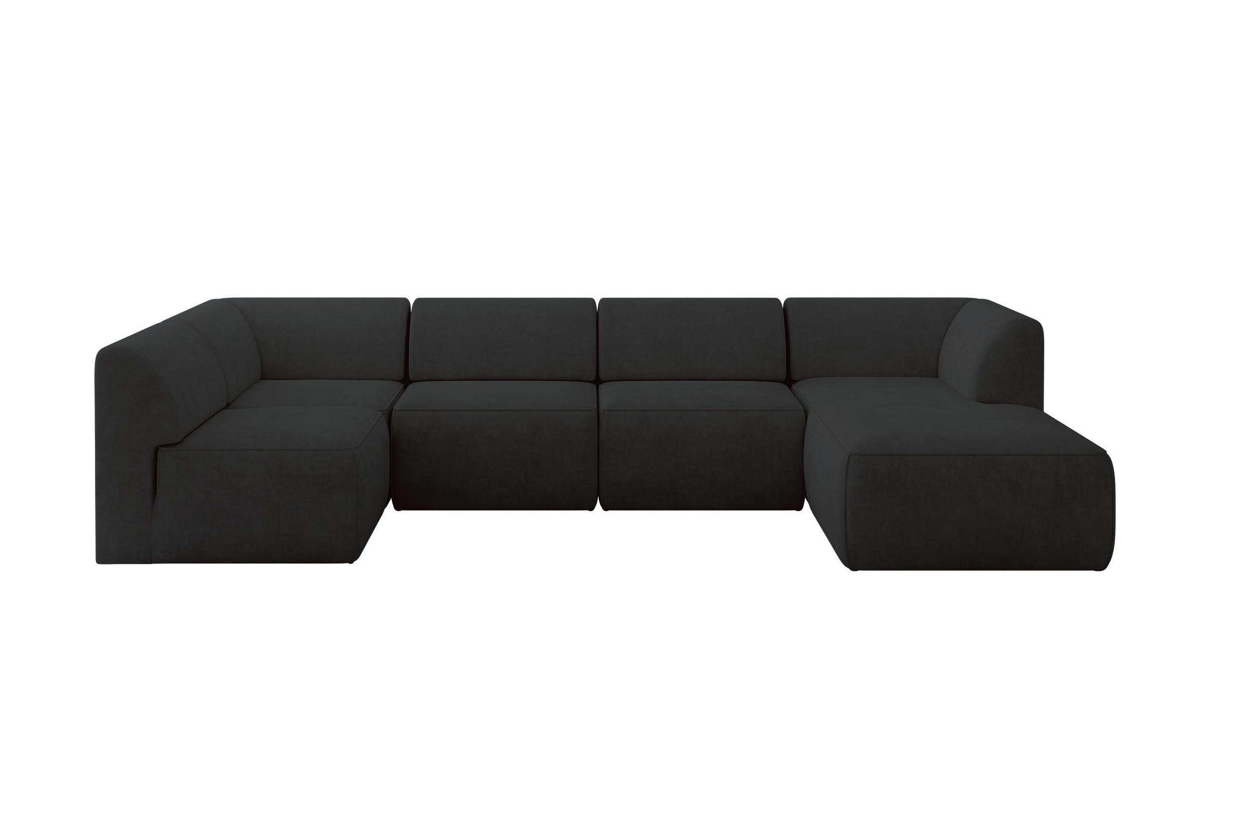 WOHNLANDSCHAFT Ottomane Rechts MOVO-L 345x180x78 cm Schwarz Velours - Schwarz, Holzwerkstoff/Kunststoff (345/78/180cm) - ALTDECOR