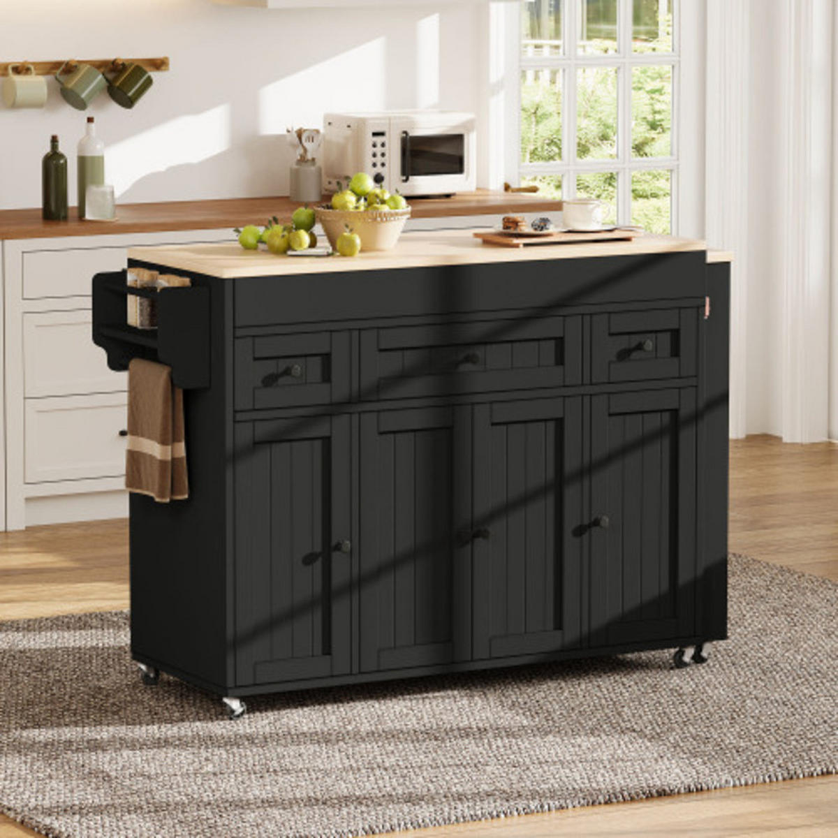 KÜCHENINSEL mit seitlich ausziehbarer Arbeitsplatte schwarz-natur 137-190,6×45,2×92 cm aus MDF - Schwarz, Holzwerkstoff (190.6/92/45.2cm) - Luhomfu