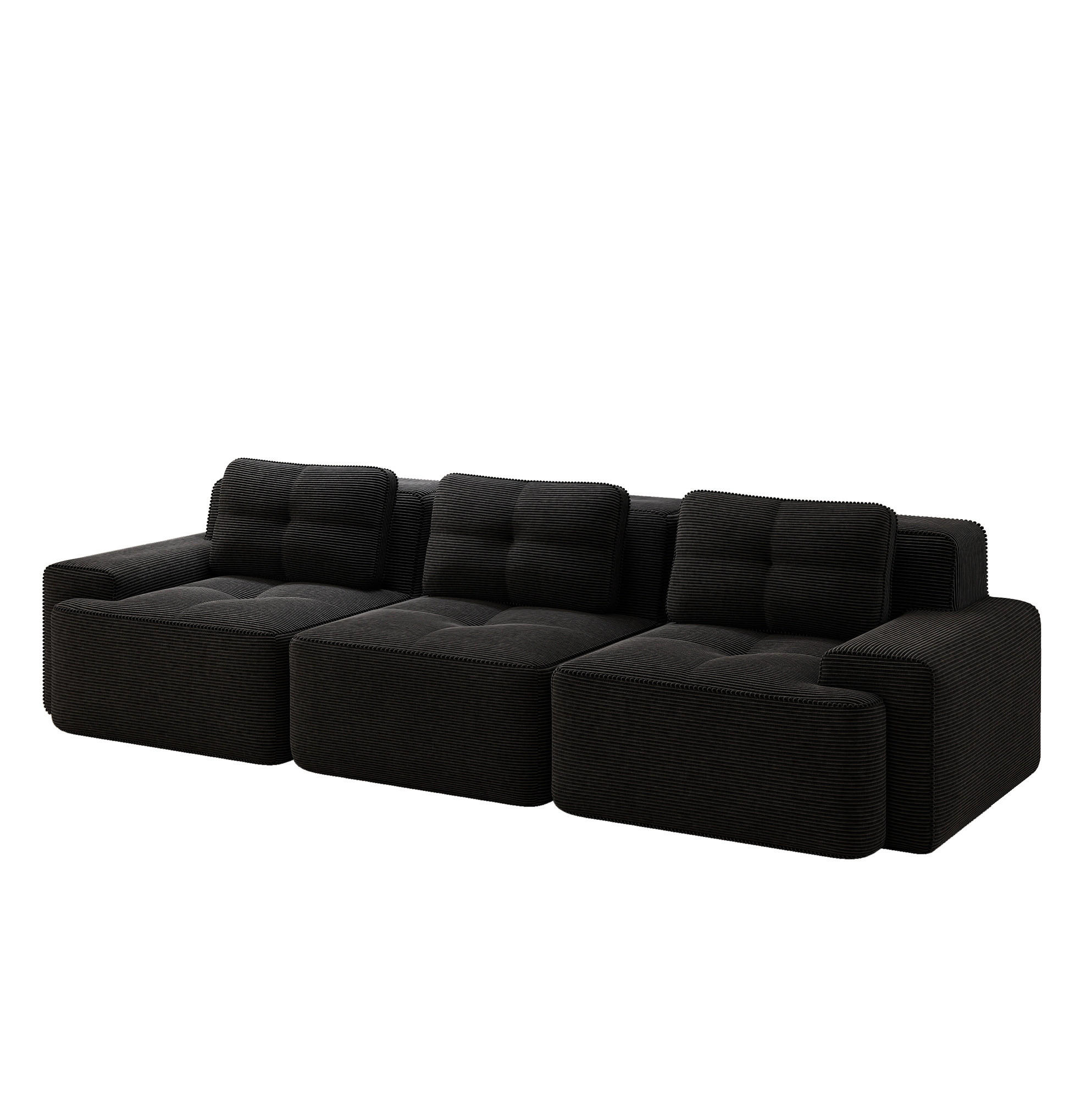 3-SITZER Sofa mit 74 cm Tiefsitz, boneless Design, cordbezogen und montagefrei, Schwarz - Schwarz, Textil (293/69/104cm) - Redom