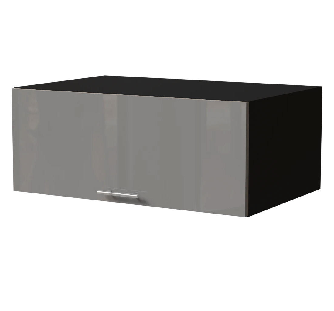 AUFSATZSCHRANK Essen W6B/90 Grau Hochglanz / Schwarz Matt 90 / 59 / 36cm - Schwarz/Grau, Holz/Holzwerkstoff (90/36/59cm) - Feldmann-Wohnen