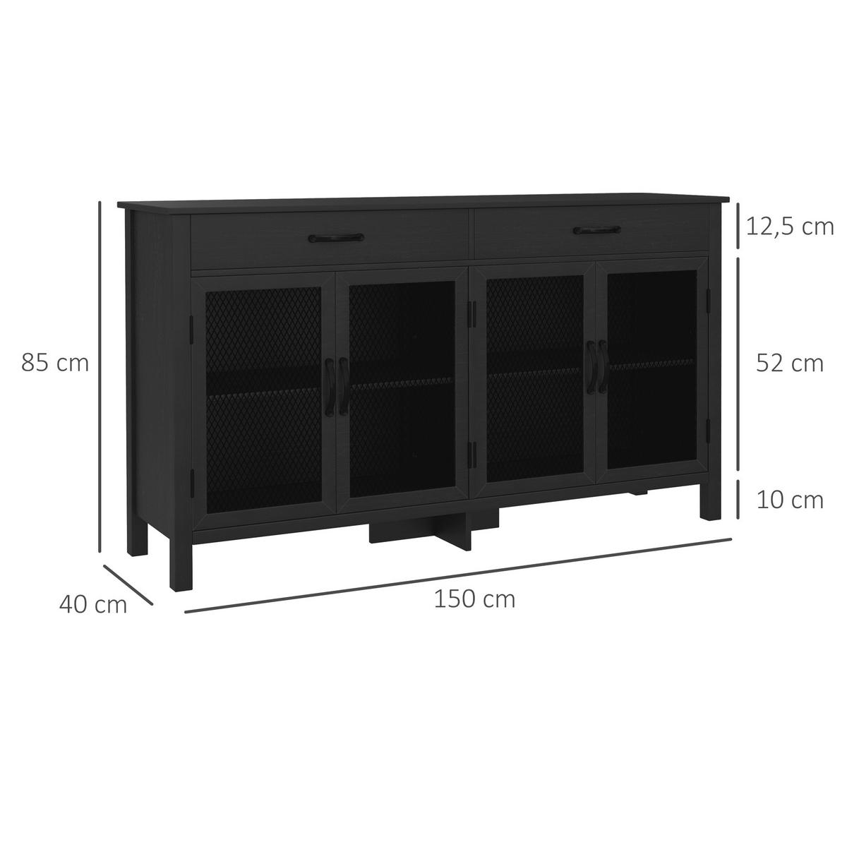 SIDEBOARD DE-11050 Industrie-Design, 4 Türen Schwarz - Schwarz, Holzwerkstoff (150/85/40cm) - ComfortXL
