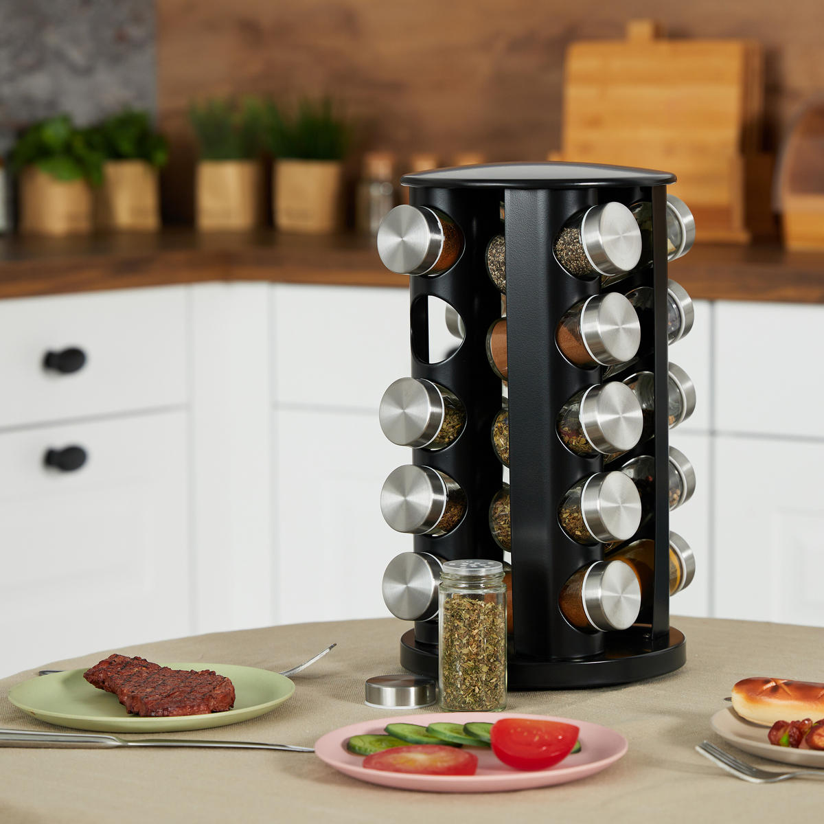 GEWÜRZKARUSSELL - Multicolor, Glas/Kunststoff (22/34.5/22cm) - Relaxdays