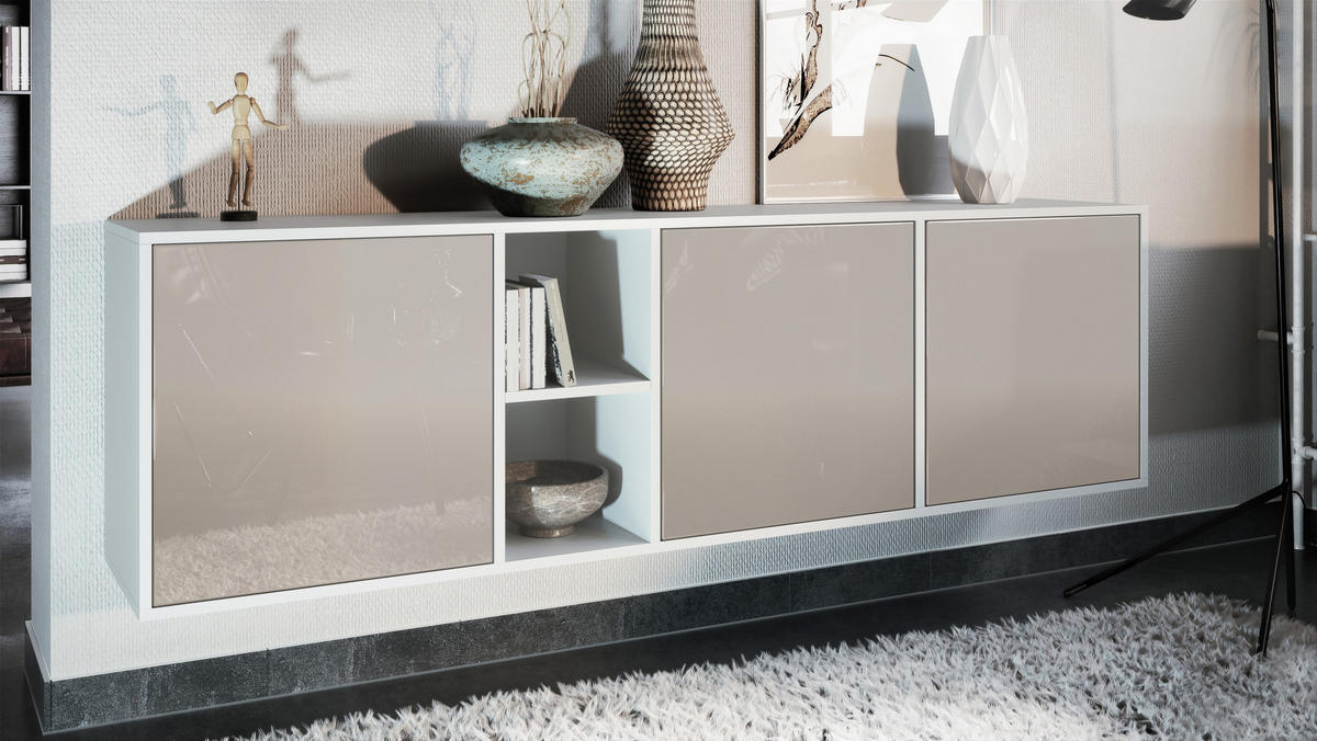 SIDEBOARD Cuba Türen in Sandgrau Hochglanz - Sandfarben, Holzwerkstoff (182/53/35cm) - Vladon