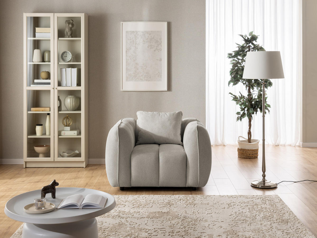 KRESLO Nubira v hlboko prešívanom dizajne Bubble z mäkkej štruktúrovanej látky v taupe farbe s moderným vzhľadom - čierna/taupe, drevo/textil (115/69/89cm) - S-Style