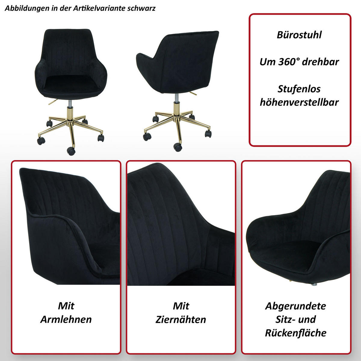 BÜROSTUHL MIT ARMLEHNE Schwarz - Schwarz, Textil (58/87/58cm) - Jamb
