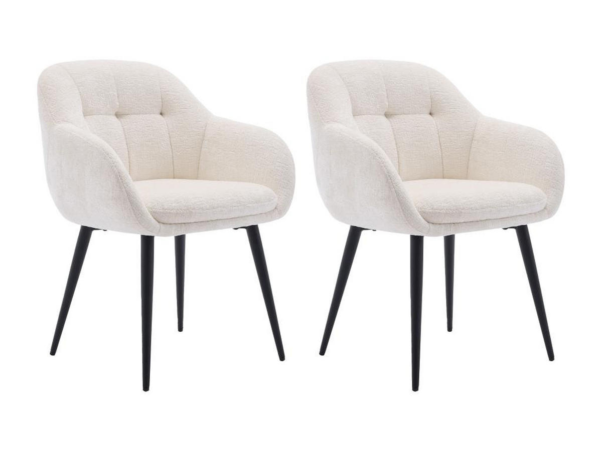 STUHL mit Armlehnen 2er-Set - Strukturstoff & schwarzes Metall - Cremefarben - LASSANDRA - Creme, Textil (59/81/59cm) - Pascal Morabito