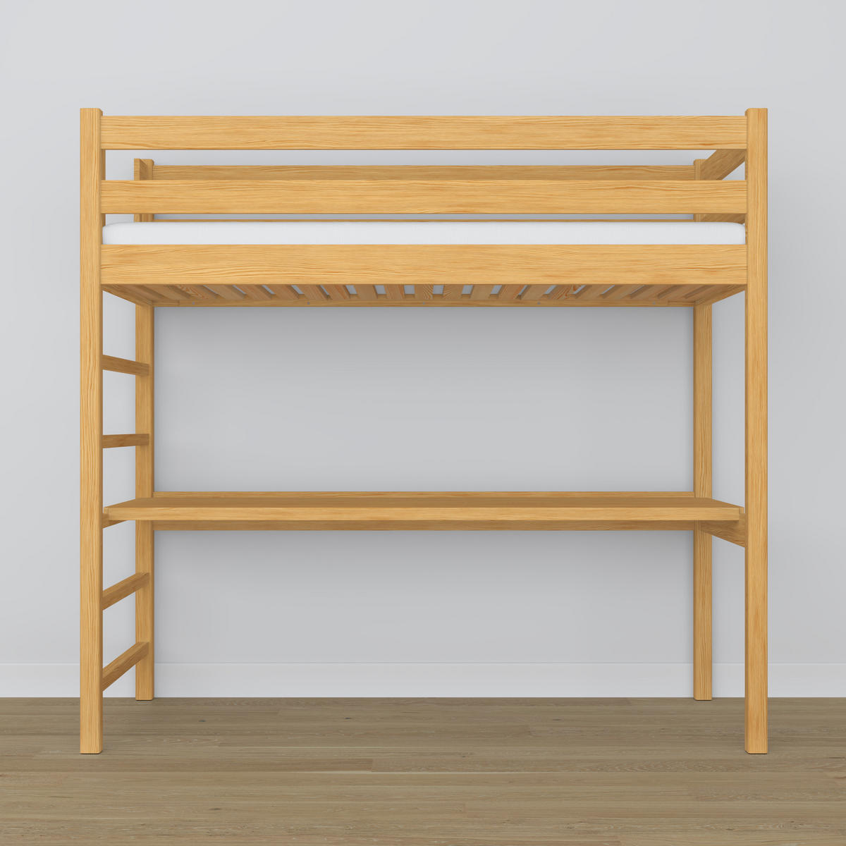 HOCHBETT N01 mit Schreibtisch Naturkiefer 90/180 - Hellbraun, Naturmaterialien/Holz (90/180cm) - N-Wood