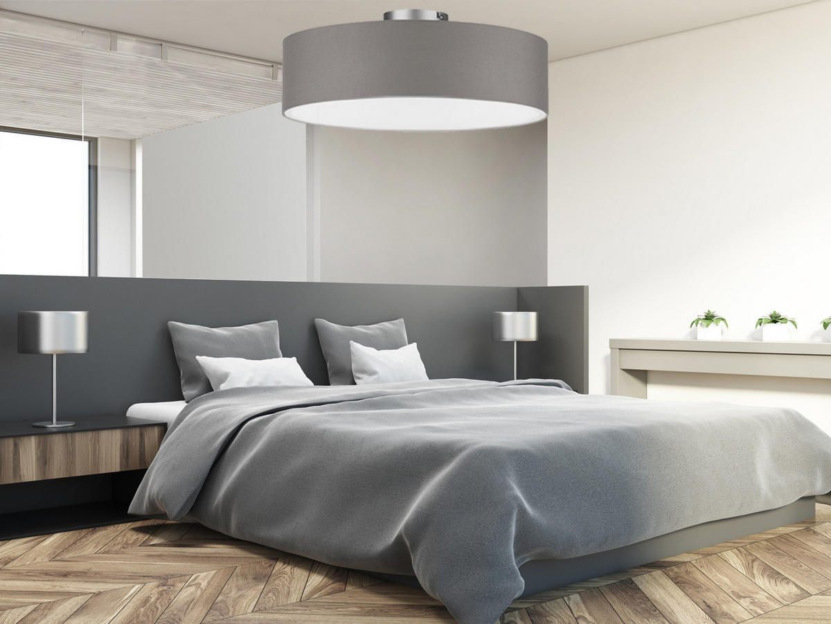 DECKENLAMPE Ø60cm, Lampenschirm Stoff Braun-Grau - Braun/Grau, Textil (60/60/17cm) - meineWunschleuchte