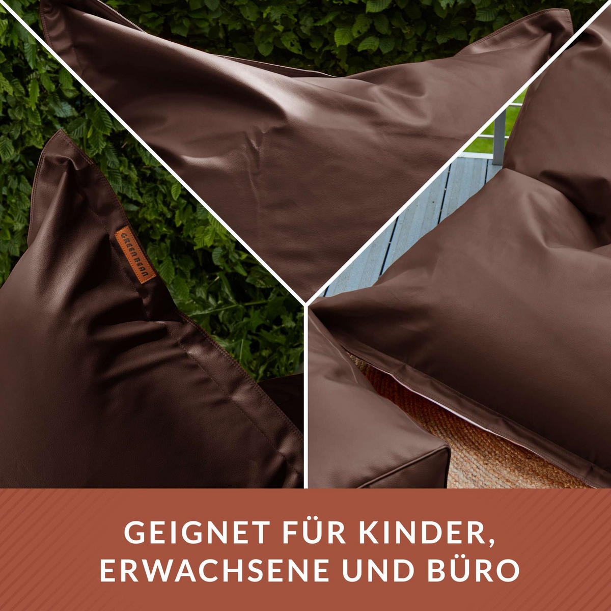 INDOOR RIESEN SITZSACK XXL Kunstleder - Dunkelbraun, Textil (140/25/180cm) - Green Bean