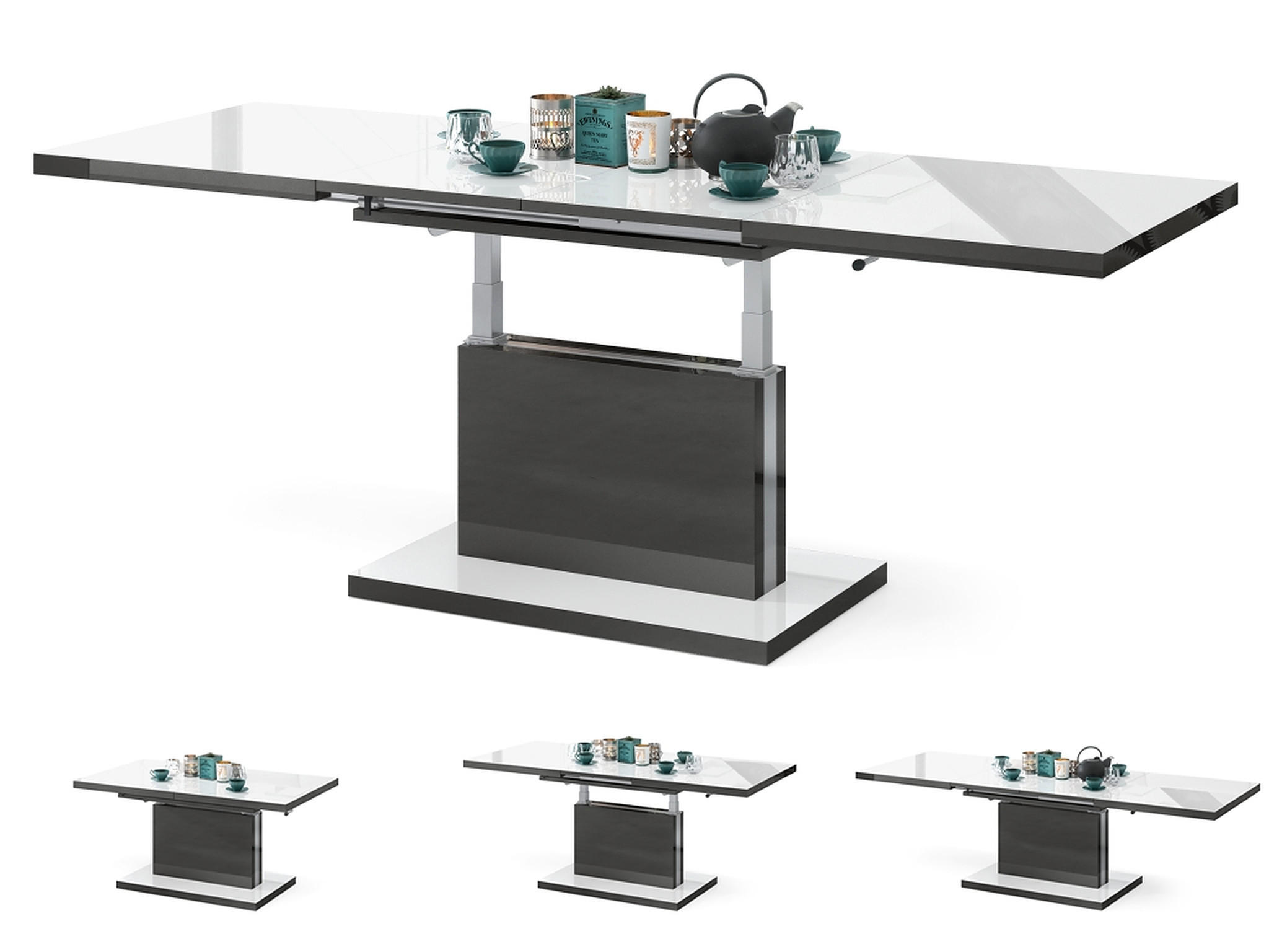 COUCHTISCH rechteckig Weiß Hochglanz - Anthrazit Hochglanz ausziehbar höhenverstellbar - Weiß Hochglanz/Anthrazit, Holzwerkstoff (70/120/56cm) - designimpex
