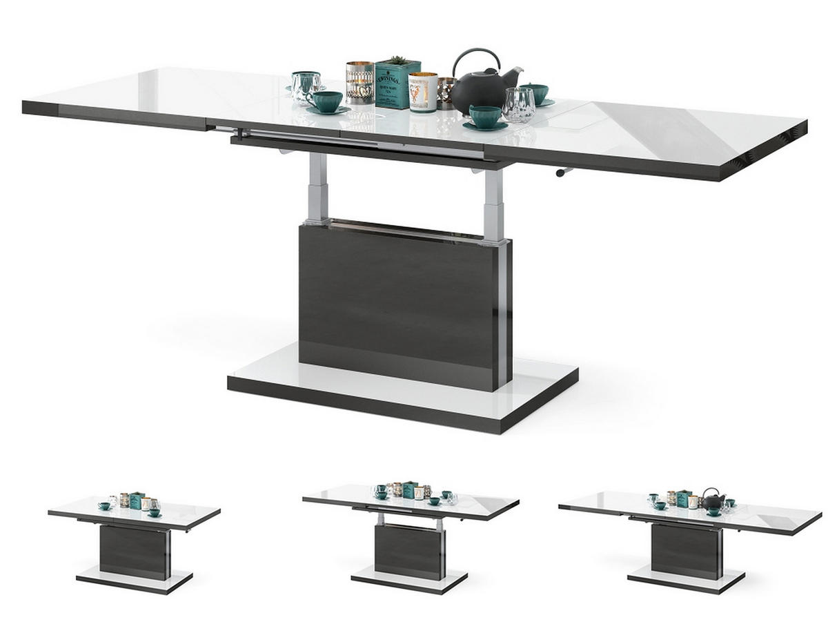 COUCHTISCH rechteckig Weiß Hochglanz - Anthrazit Hochglanz ausziehbar höhenverstellbar - Weiß Hochglanz/Anthrazit, Holzwerkstoff (70/120/56cm) - designimpex