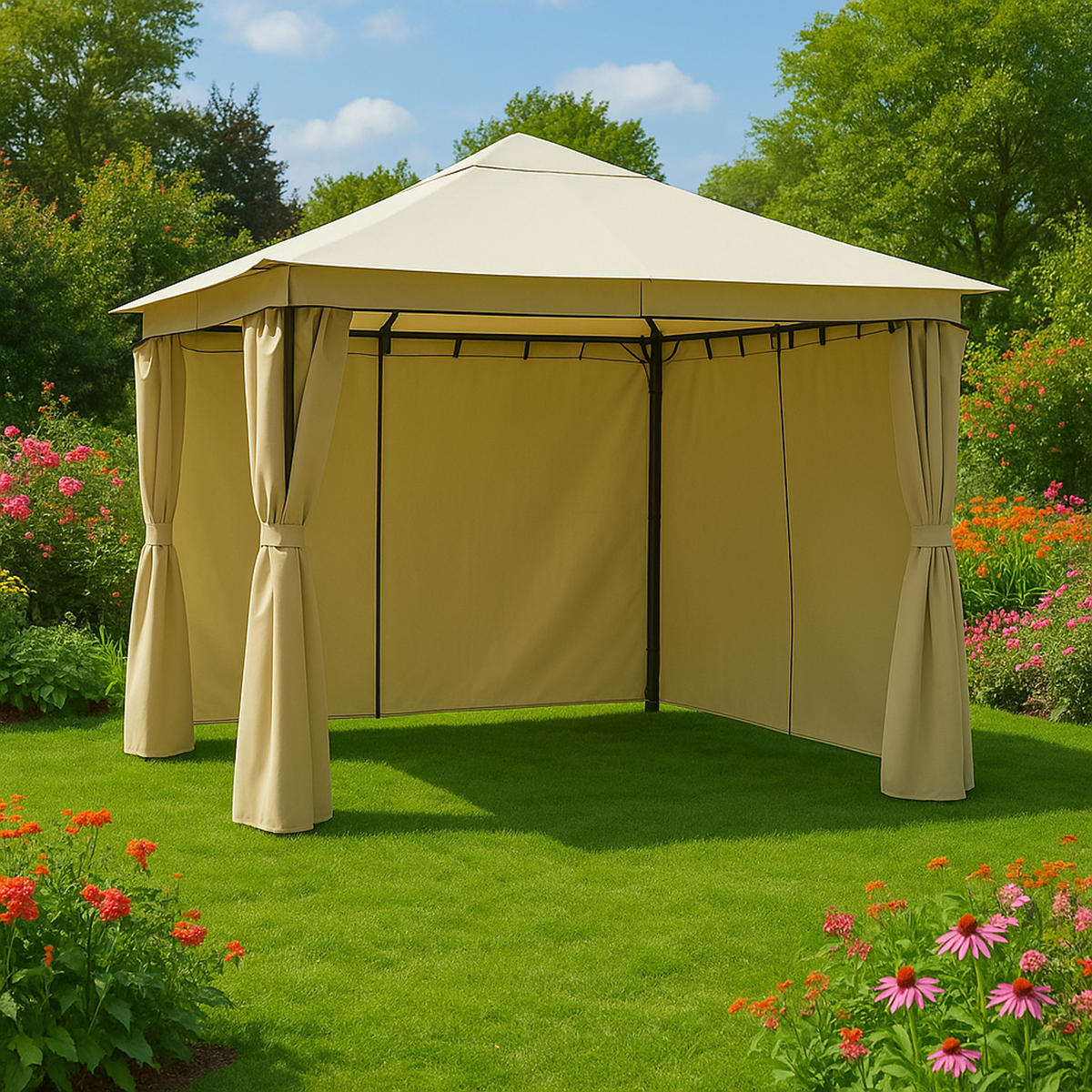 ERSATZDACH Venedig, Pavillondach 300x300 cm, PVC-beschichtet, Farbe: écru - Naturfarben, Kunststoff (300/0.3/300cm) - TPFGarden