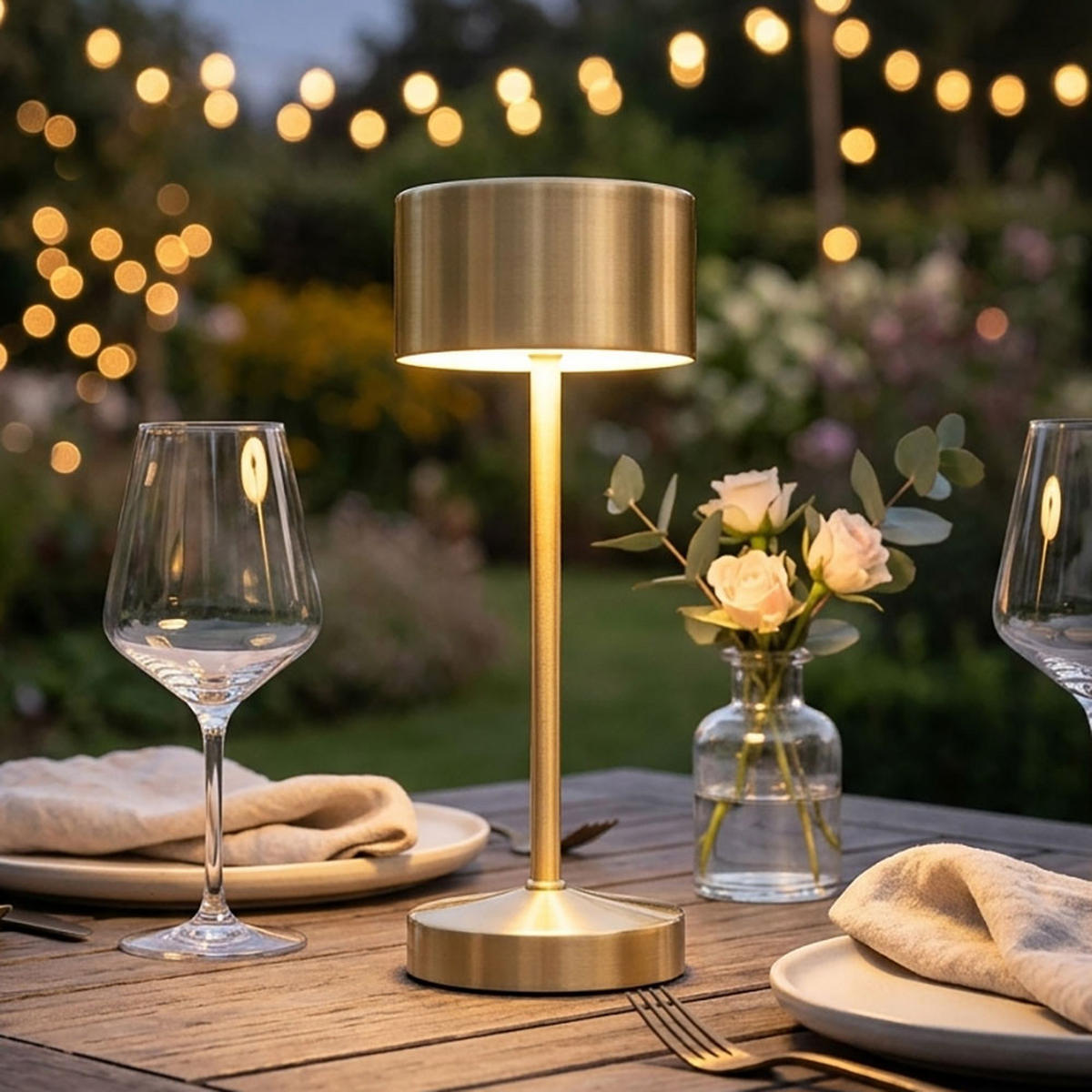 TISCHLEUCHTE, Gold, Akku, Metall, Sensor-Dimmer, LED - Goldfarben, Metall (8/8/20cm)