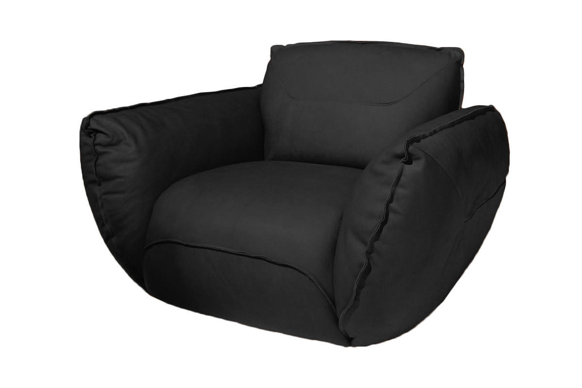 SESSEL DAVITO Schwarz Leder - Schwarz, Leder (128/88/108cm) - KAWOLA
