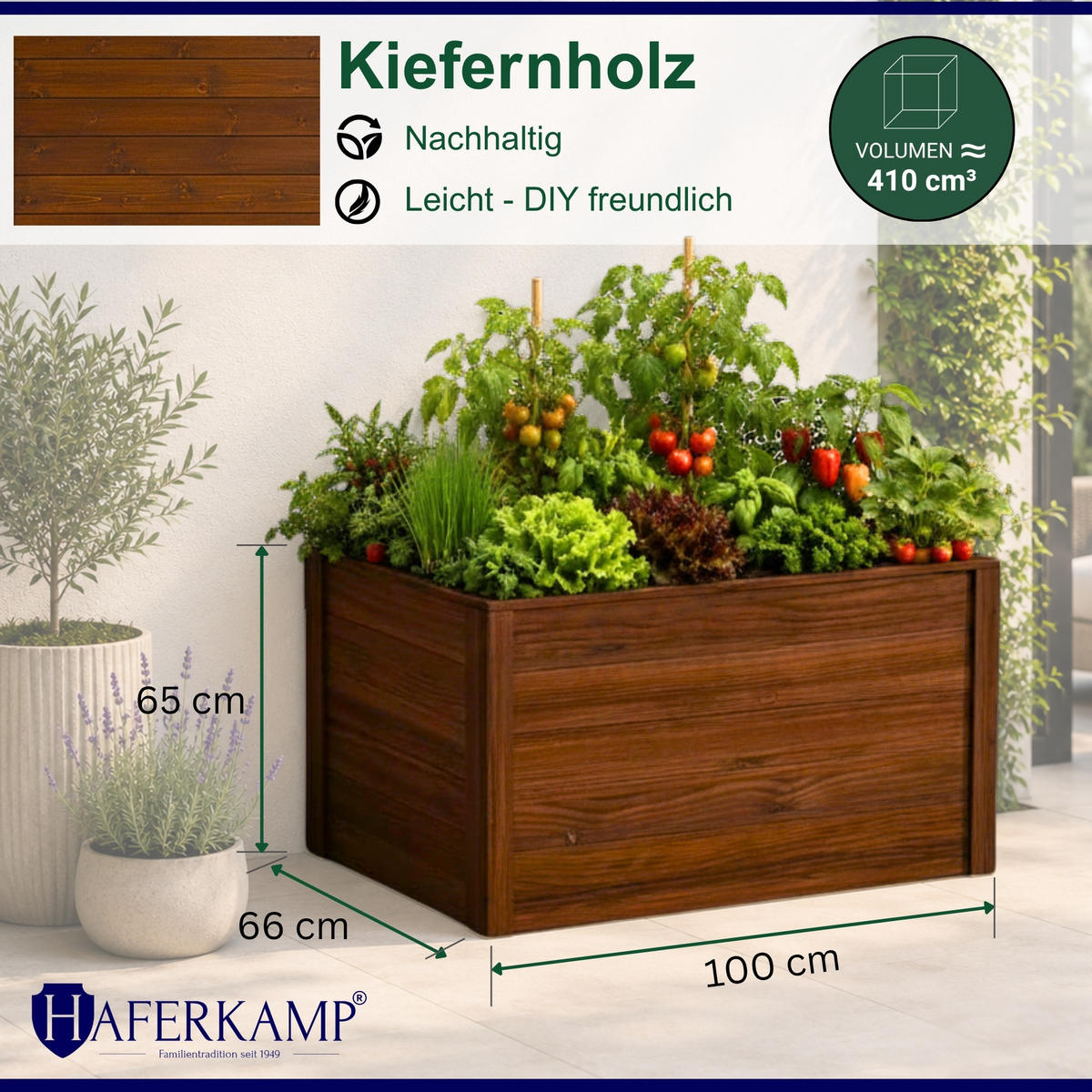 HOCHBEET HARZ aus Holz mit Schutzfolie 65x100x66 cm Außenbereich Braun Holz - Braun, Holz (100/65/66cm)