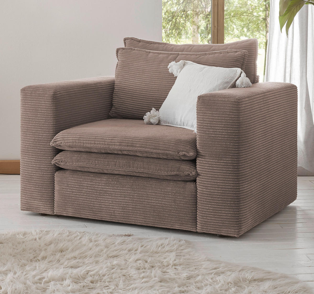 SESSEL braun Cord, Loungesessel 110 cm - Beige/Braun, Holz/Kunststoff (110/83/91cm) - Furn.Design