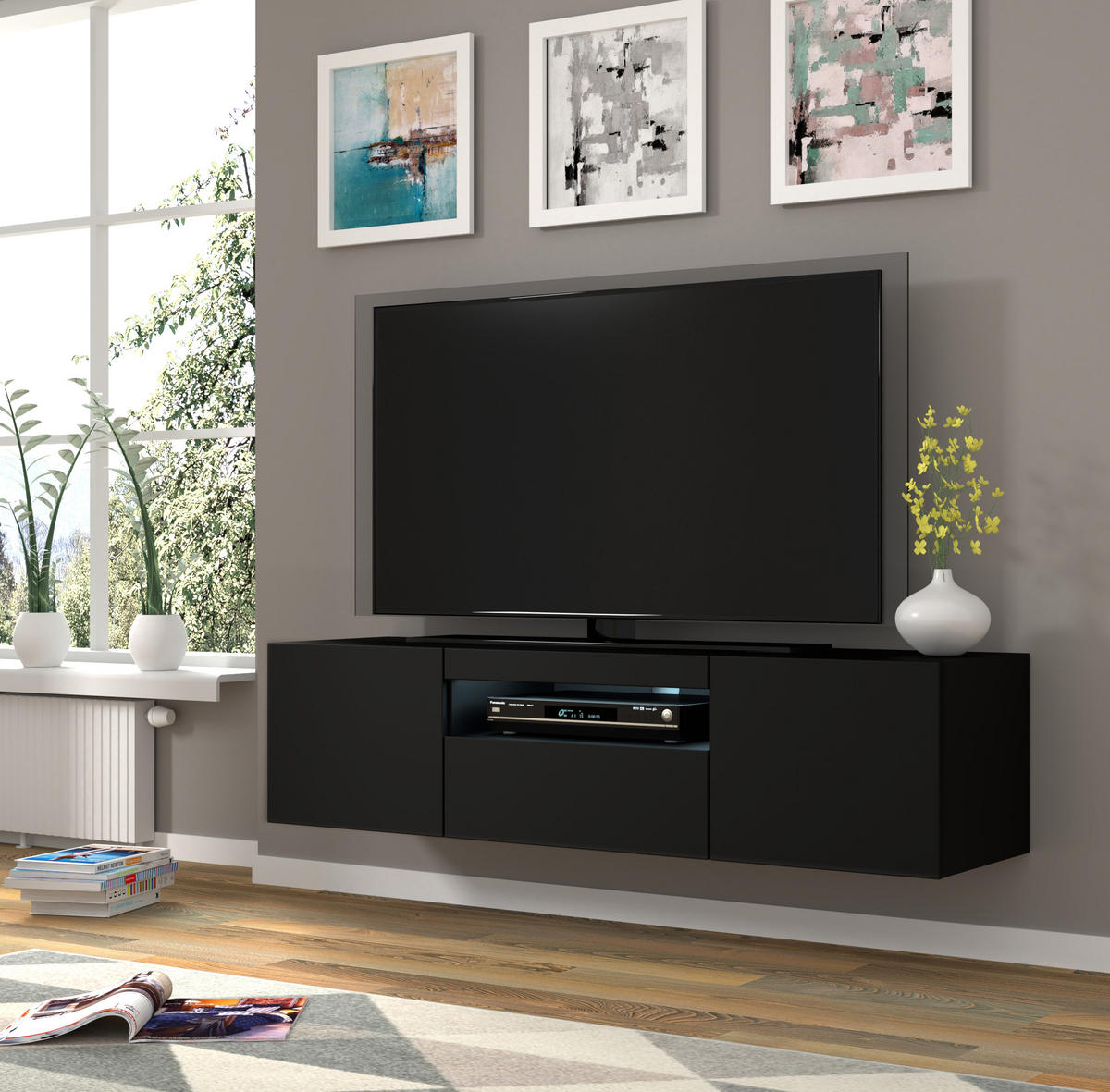 TV LOWBOARD Schwarz 150/42/37 - Schwarz, Holzwerkstoff (150/42/37cm) - RAUMHIRSCH FURNITURE