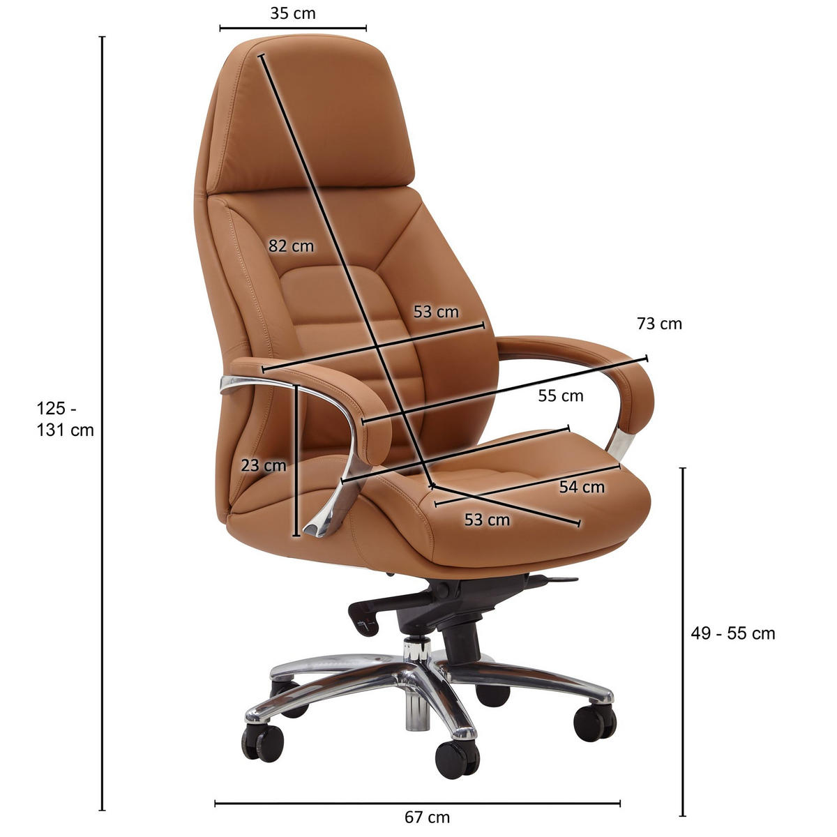 CHEFSESSEL Leder mit Multiblockwippmechanik bis 120 kg MIRON, Beige 67x67x137 cm - Beige/Silberfarben, Leder/Metall (67/137/67cm) - KADIMA DESIGN