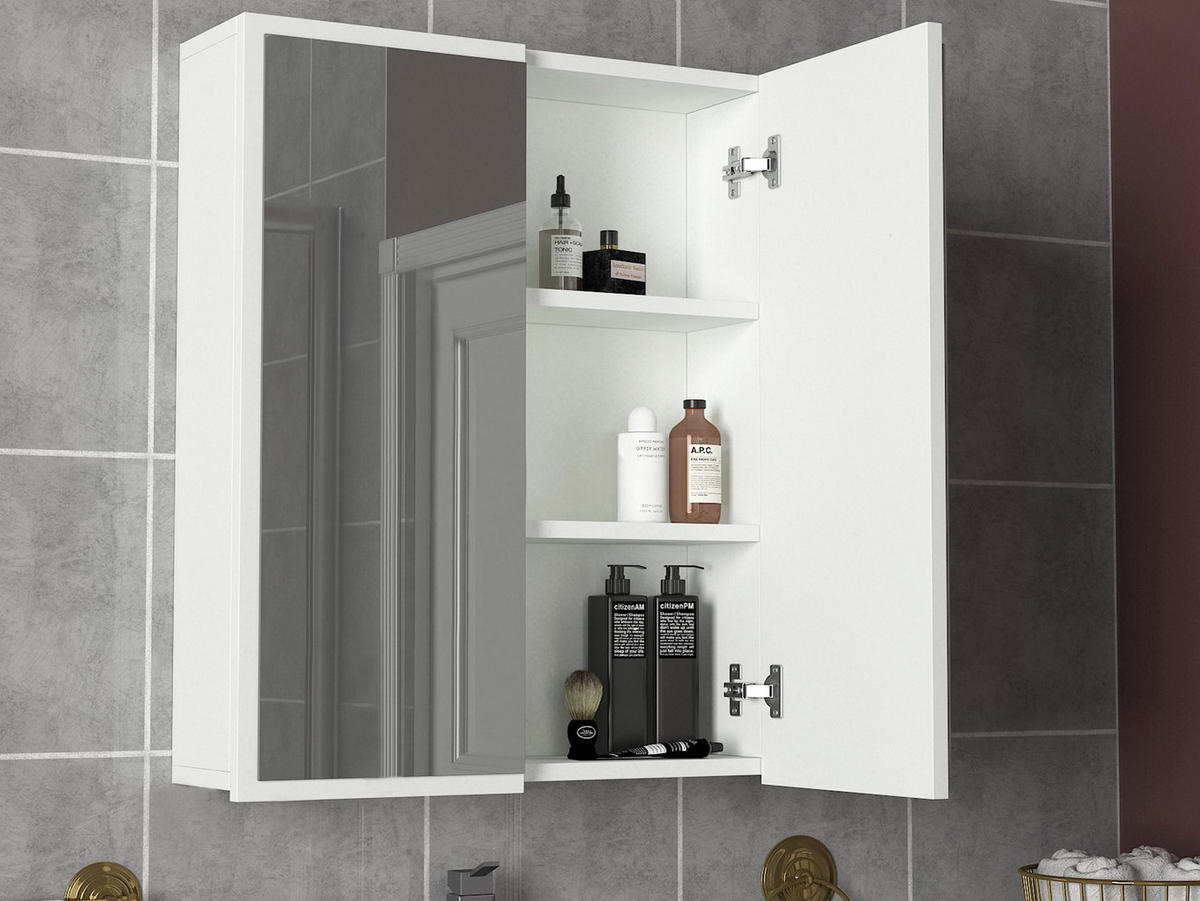BADSCHRANK Hängeschrank mit Spiegel Kayla Weiß - Weiß, Holzwerkstoff (60/76.6/17cm) - moebel17