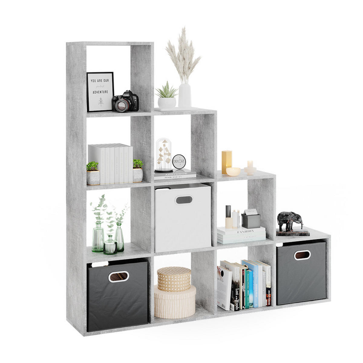 TREPPENREGAL Beton 142.5 x 140 cm - Grau, Holzwerkstoff (142.5/140/29cm) - Vicco