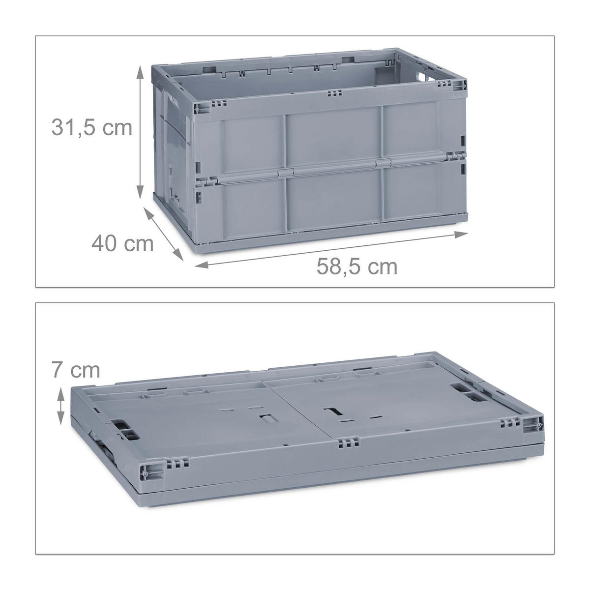 KLAPPBOX Grau faltbar Polypropylen 60 l - Grau, Kunststoff (58.5/31.5/40cm) - Relaxdays