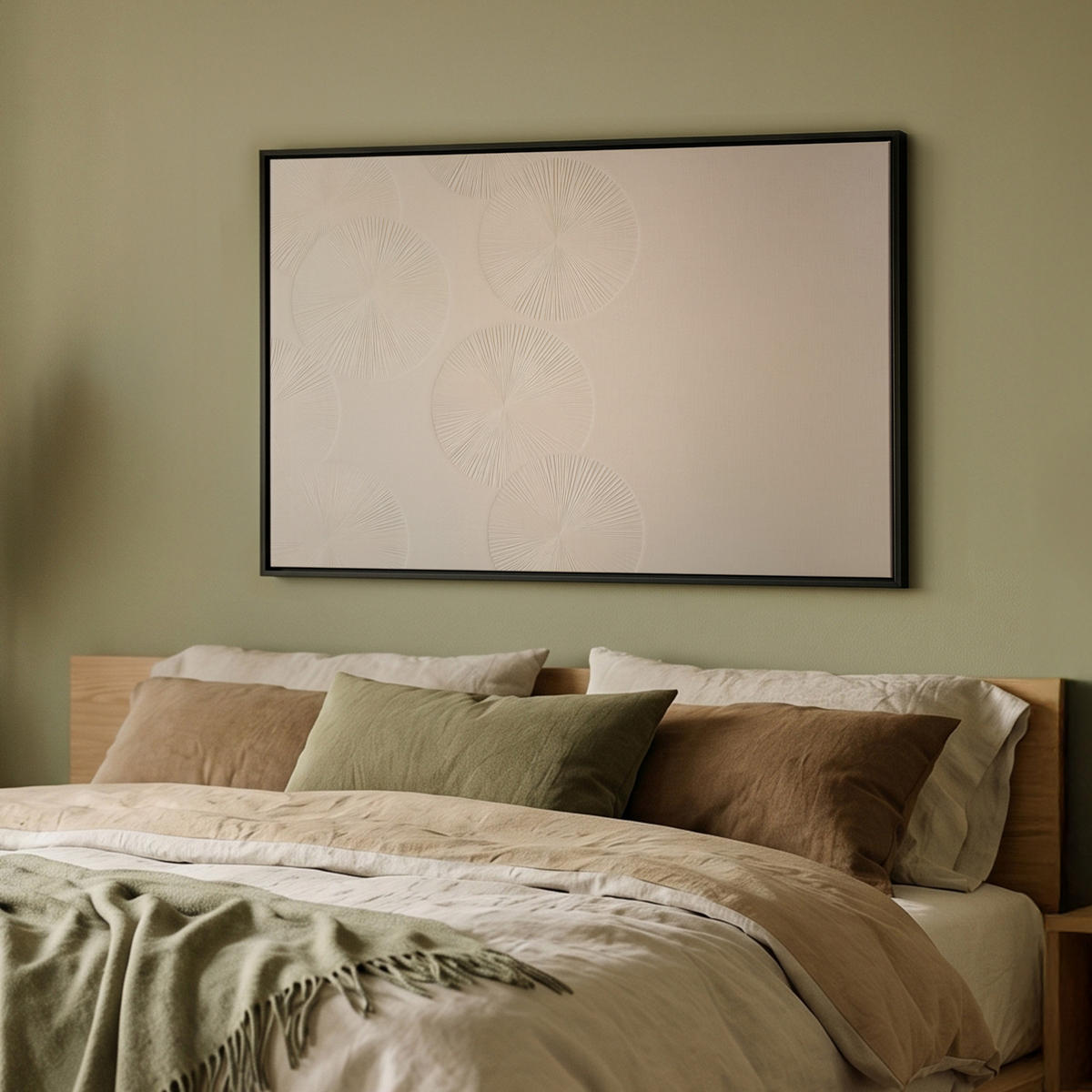 LEINWAND Bilder mit Rahmen - Japandi - Beige - Modern - 90x60 - Ecru, Textil (90/60cm) - MuchoWow