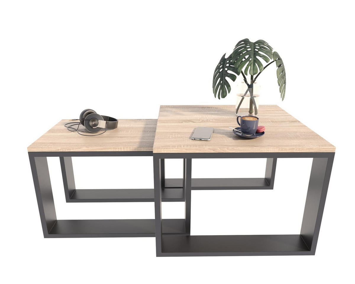 SATZTISCH im Industrie-Stil Sonoma Eiche 2er-Set - Sonoma Eiche, Holzwerkstoff (59.6/60/43.3cm) - Matkam Möbel