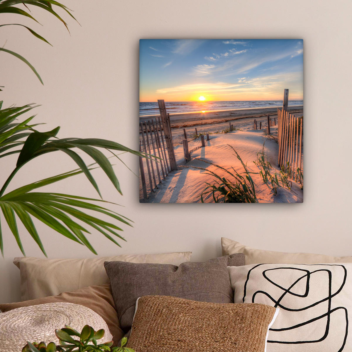 LEINWANDBILD Strand - Meer - Düne - Sonnenuntergang - Landschaft 50x50 cm - Beige, Textil (50/50cm) - MuchoWow