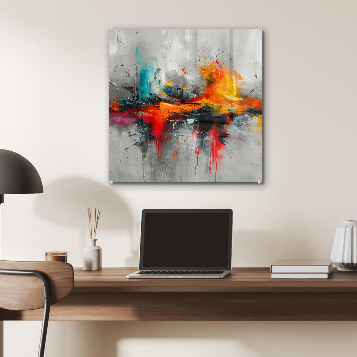 ACRYLGLASBILD Moderne Kunst - Orange - Grau - Abstrakt 50x50 cm - Hellgrau, Glas (50/50cm) - MuchoWow