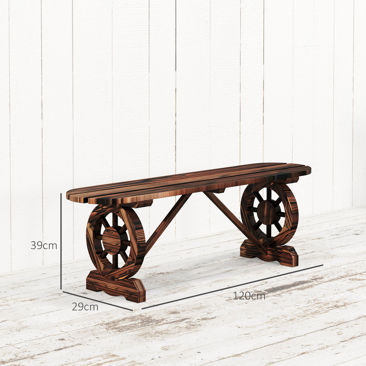 GARTENBANK,2-SITZER Holz mit Zierrollen karbonisiert - Schwarz, Holz (120/39/29cm) - Vallsero