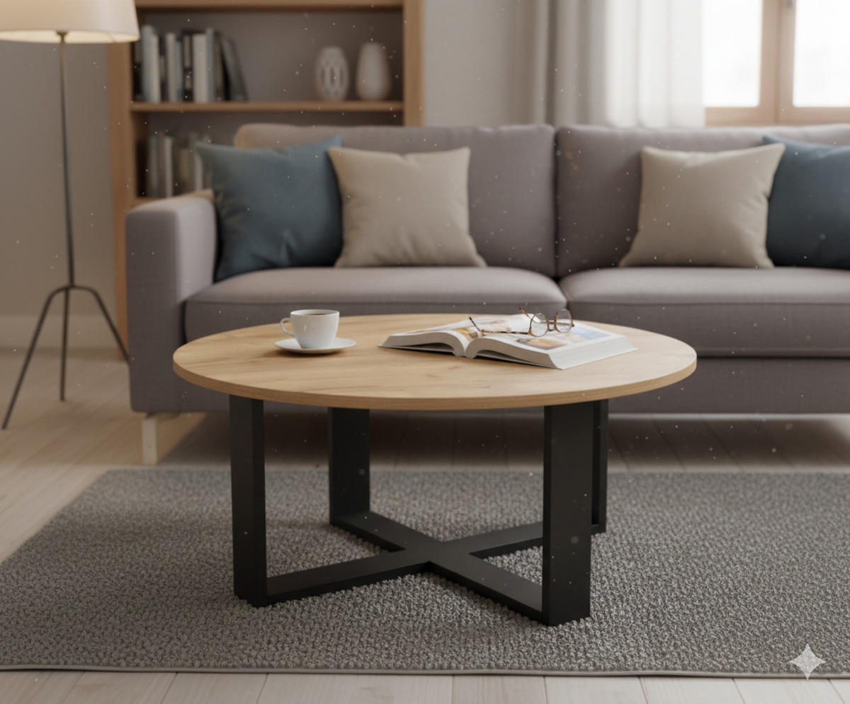 COUCHTISCH rund Eiche Gold Schwarz 86x42 cm - Eichefarben/Schwarz, Holzwerkstoff (86/86/42cm) - designimpex