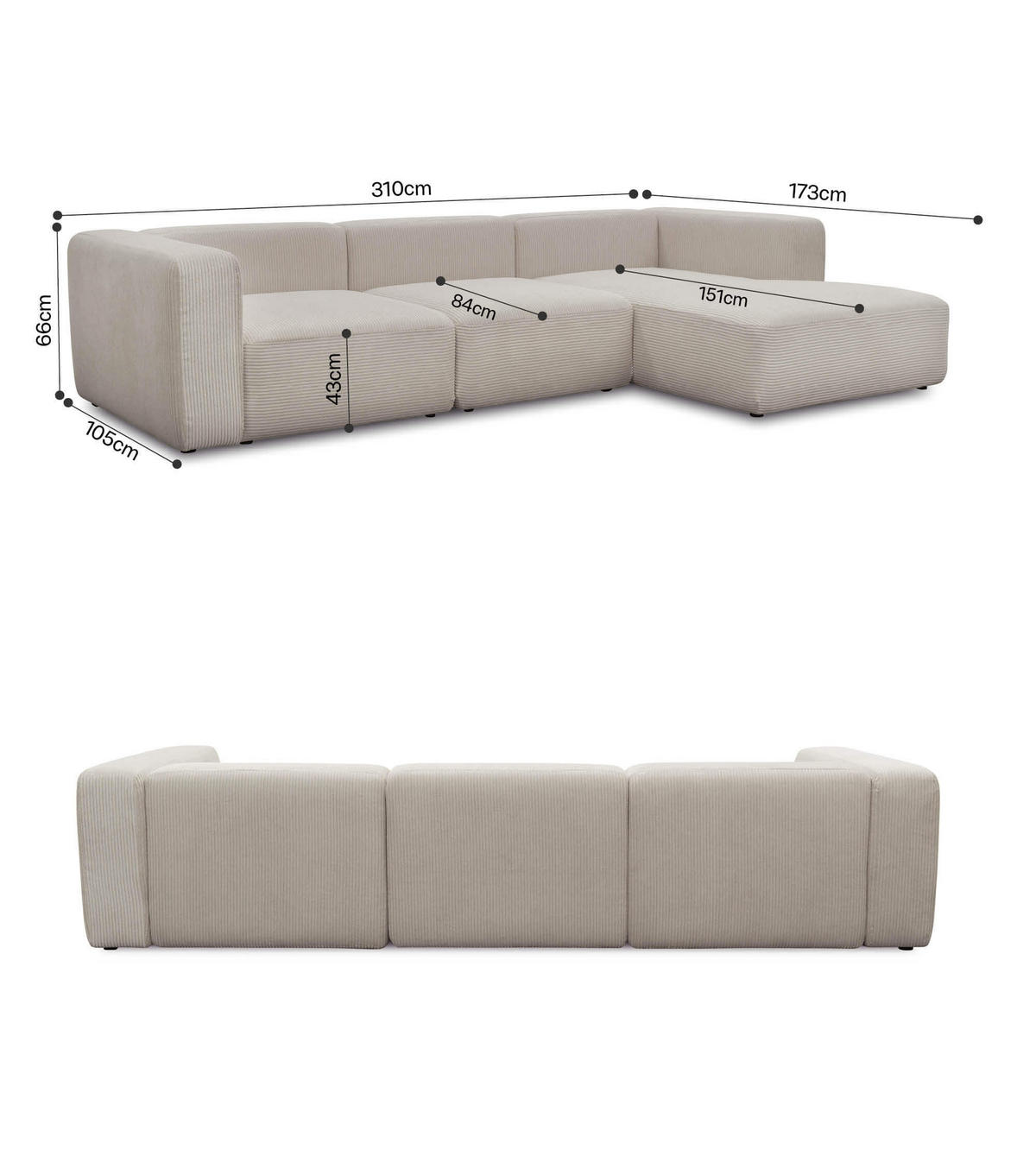 ECKSOFA modular Cubo 4-Sitzer - Taupe, Textil (314/179cm) - Mokebo