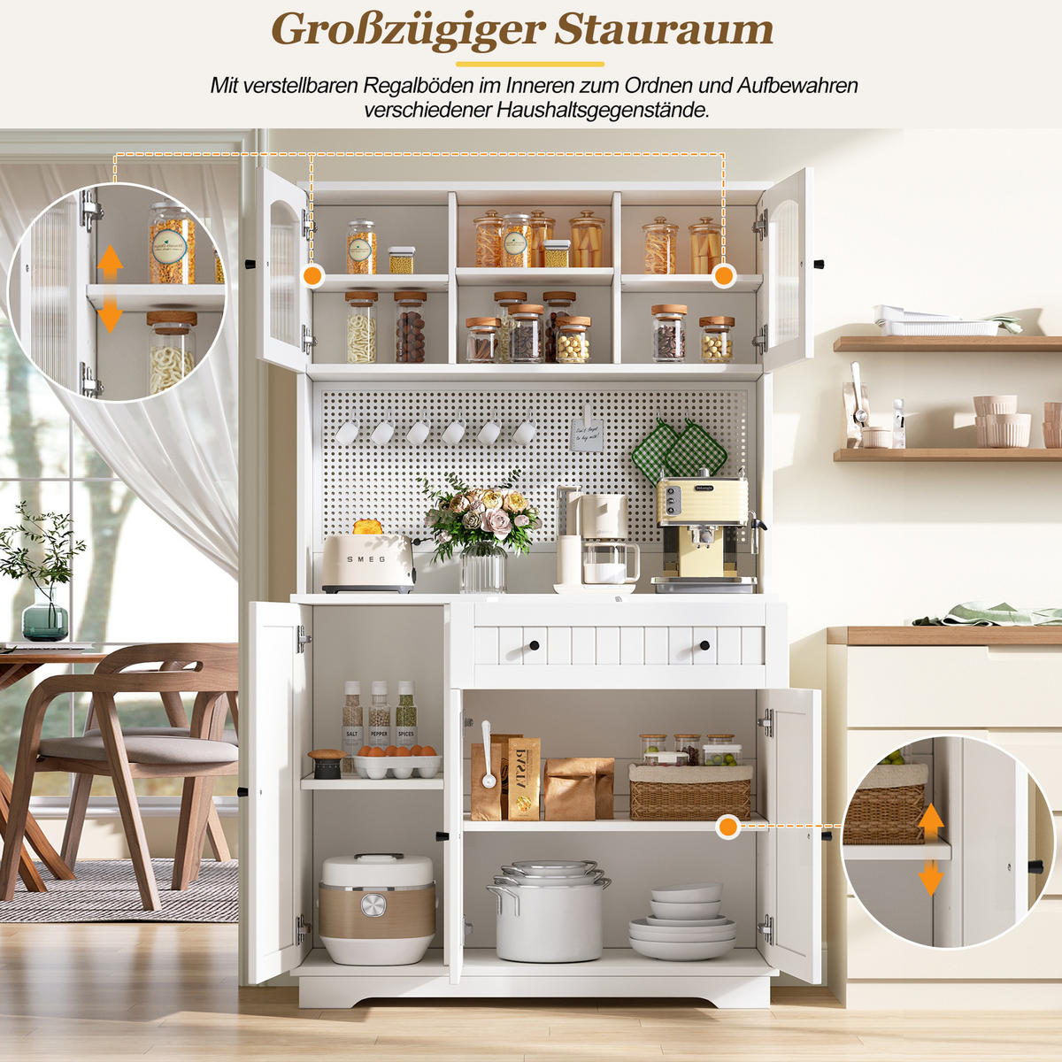 VITRINE 103.5x40x180cm Weiß mit verstellbaren Böden - Weiß, Holzwerkstoff (103.5/180/40cm) - FLIEKS