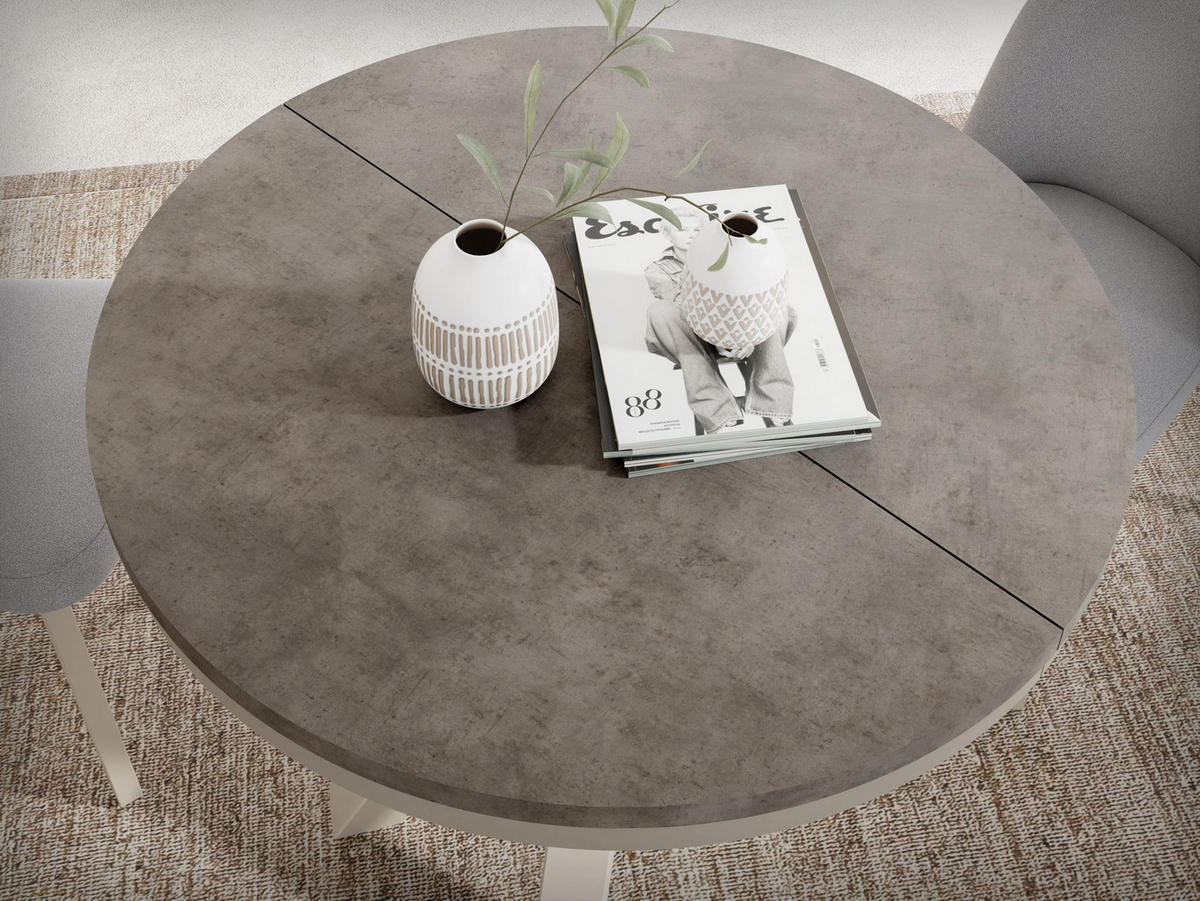 ESSTISCH Clara Grau-Beige runder ausziehbarer, Dunkelgrauer Chicago Beton 100-180/100/76 cm - Dunkelgrau/Grau, Holzwerkstoff/Metall (100/176/76cm) - WFL GROUP