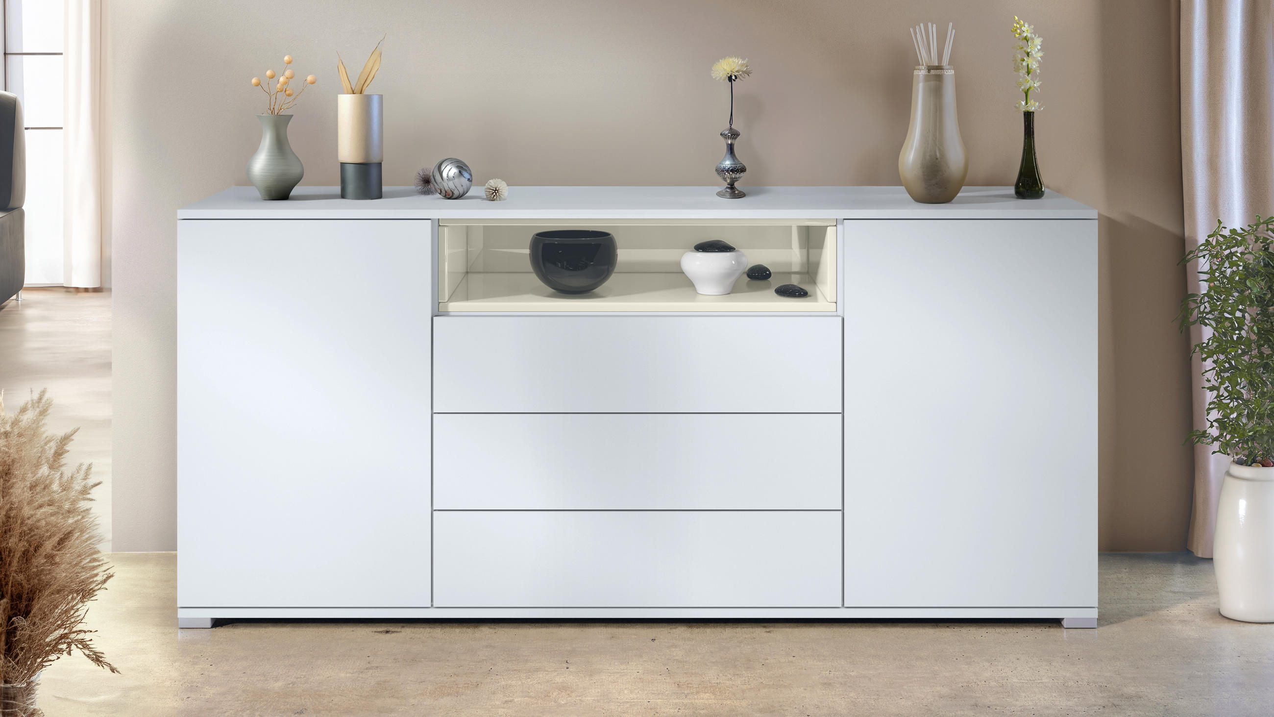 SIDEBOARD Skadu Creme Hochglanz - Creme, Holzwerkstoff (166.5/75.5/35cm) - Vladon