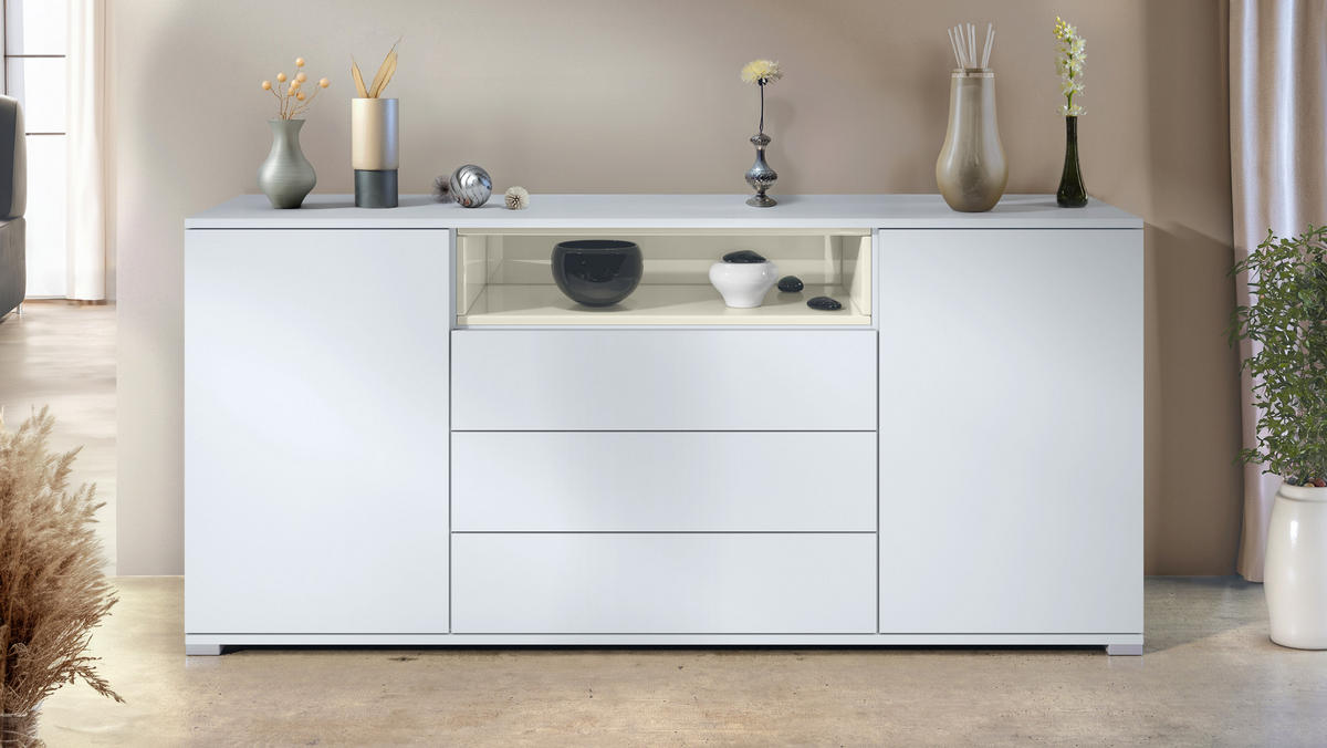 SIDEBOARD Skadu Creme Hochglanz - Creme, Holzwerkstoff (166.5/75.5/35cm) - Vladon