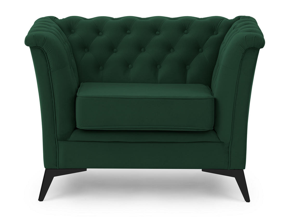 CHESTERFIELD-SESSEL Whitby Flaschengrün Samt mit schwarzen Füßen - Dunkelgrün/Schwarz, Holz/Textil (116/78/82cm) - S-Style Möbel