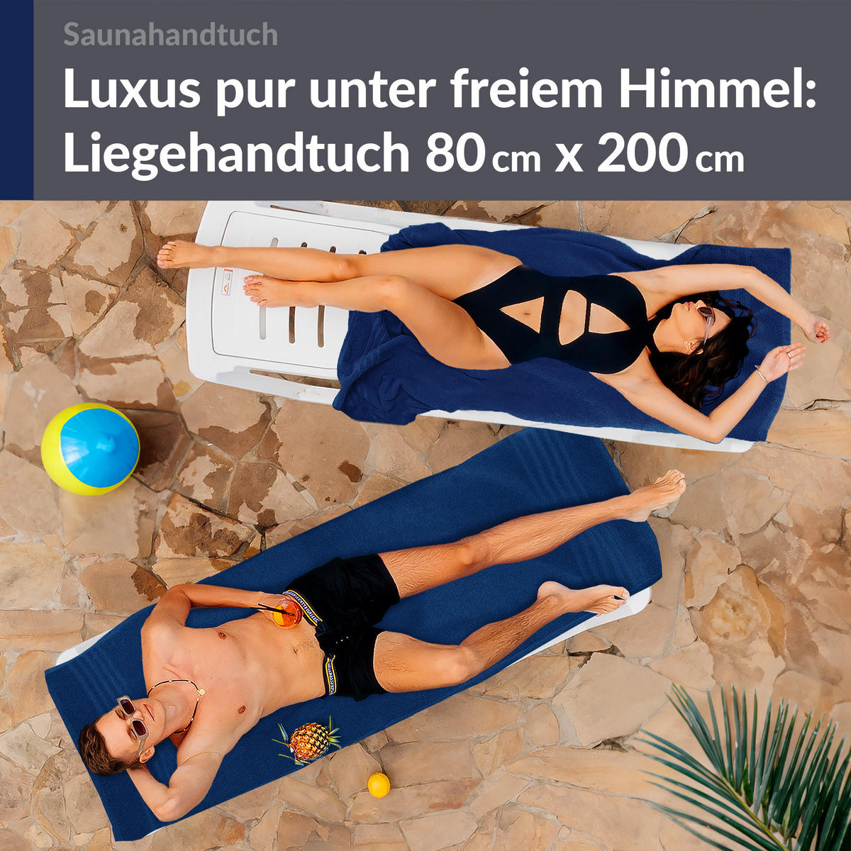 SAUNATUCH 80x200 cm 2er Set London Marine Blau - Dunkelblau, Textil (80/200cm) - Lashuma