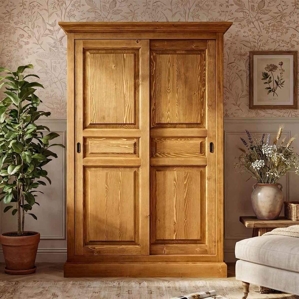 KLEIDERSCHRANK aus Massivholz CHARLOTTE 3 - Hellbraun, Holz (120/190/61cm) - Seart
