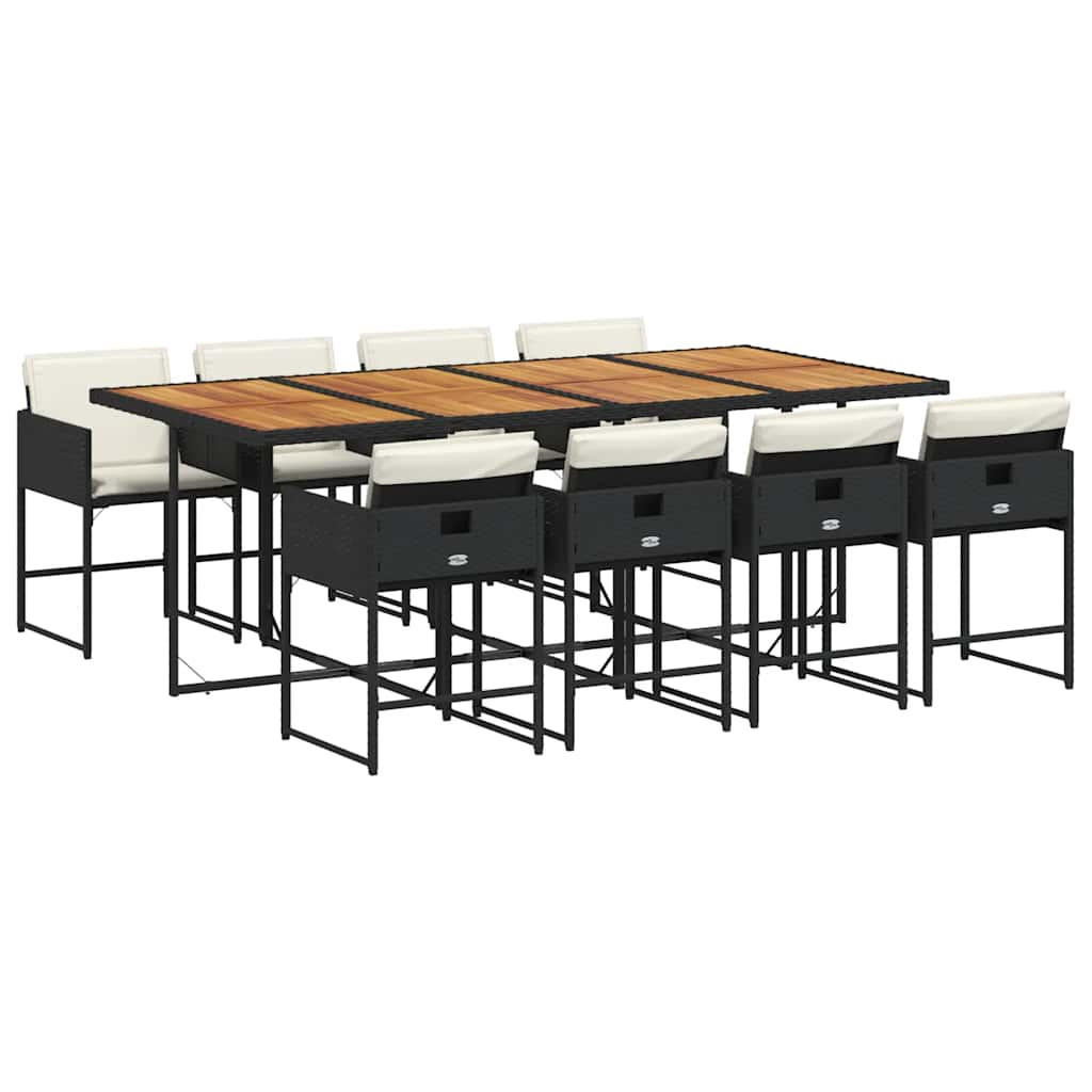 GARTEN-ESSGRUPPE 9-TLG.Mit Kissen Schwarz Poly Rattan - Creme/Schwarz, Kunststoff - vidaXL
