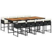 GARTEN-ESSGRUPPE 9-TLG.Mit Kissen Schwarz Poly Rattan - Creme/Schwarz, Kunststoff - vidaXL