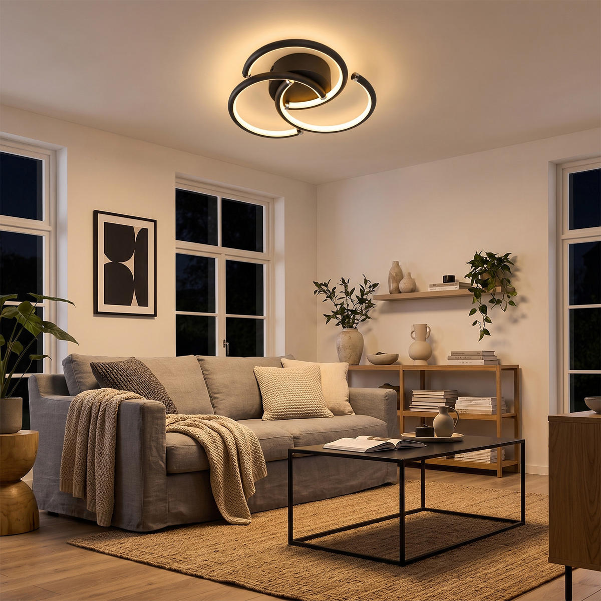 LED DECKENLEUCHTE Zyrvin 24/23.5/5.2 cm - Schwarz, Kunststoff/Metall (24/23.5/5.2cm) - ZMH