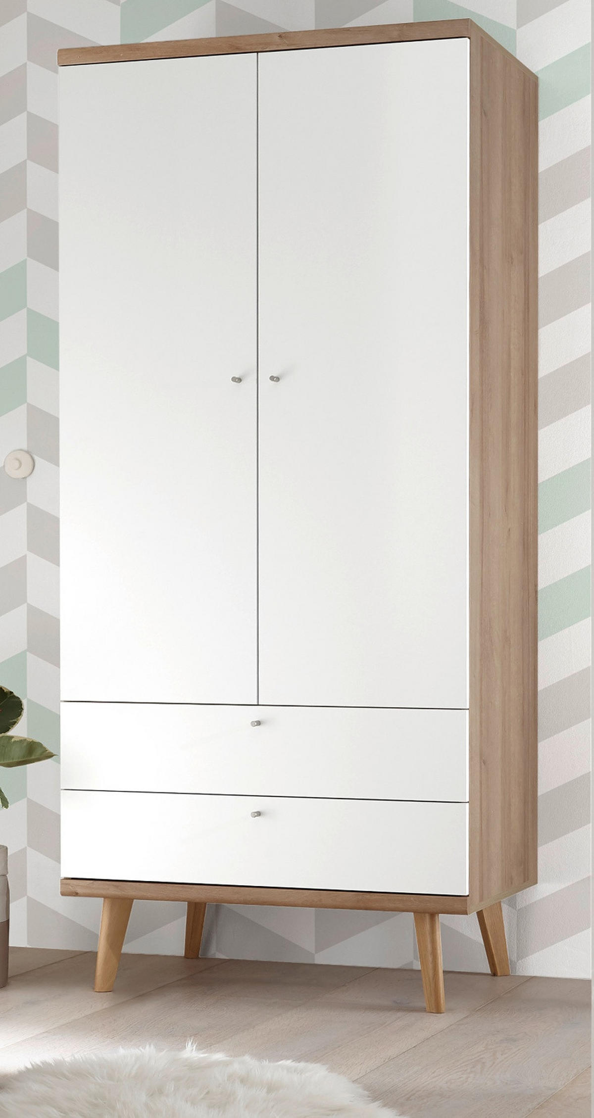 KLEIDERSCHRANK weiß, Eiche Riviera, Drehtürenschrank 2-türig skandinavisch, 80 x 197 cm - Eichefarben/Weiß, Holz/Holzwerkstoff (80/197/56cm) - Furn.Design
