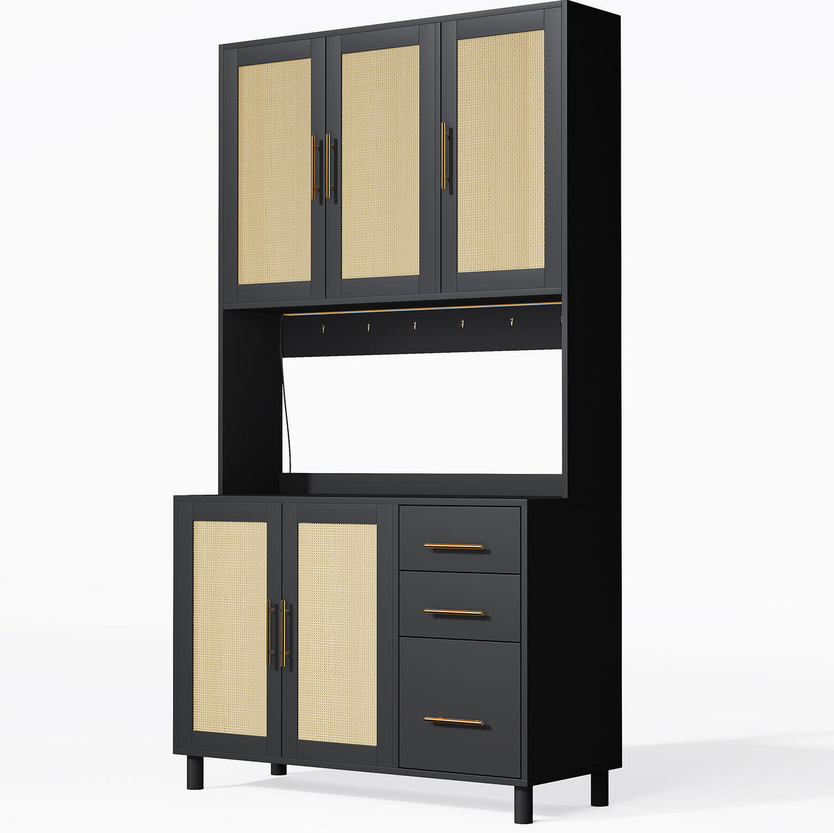 ANRICHTE Küchenanrichte 183 cm aus MDF mit LED-Beleuchtung und verstellbaren Einlegeböden Schwarz - Schwarz, Holzwerkstoff (100/183/40cm) - Modenvie