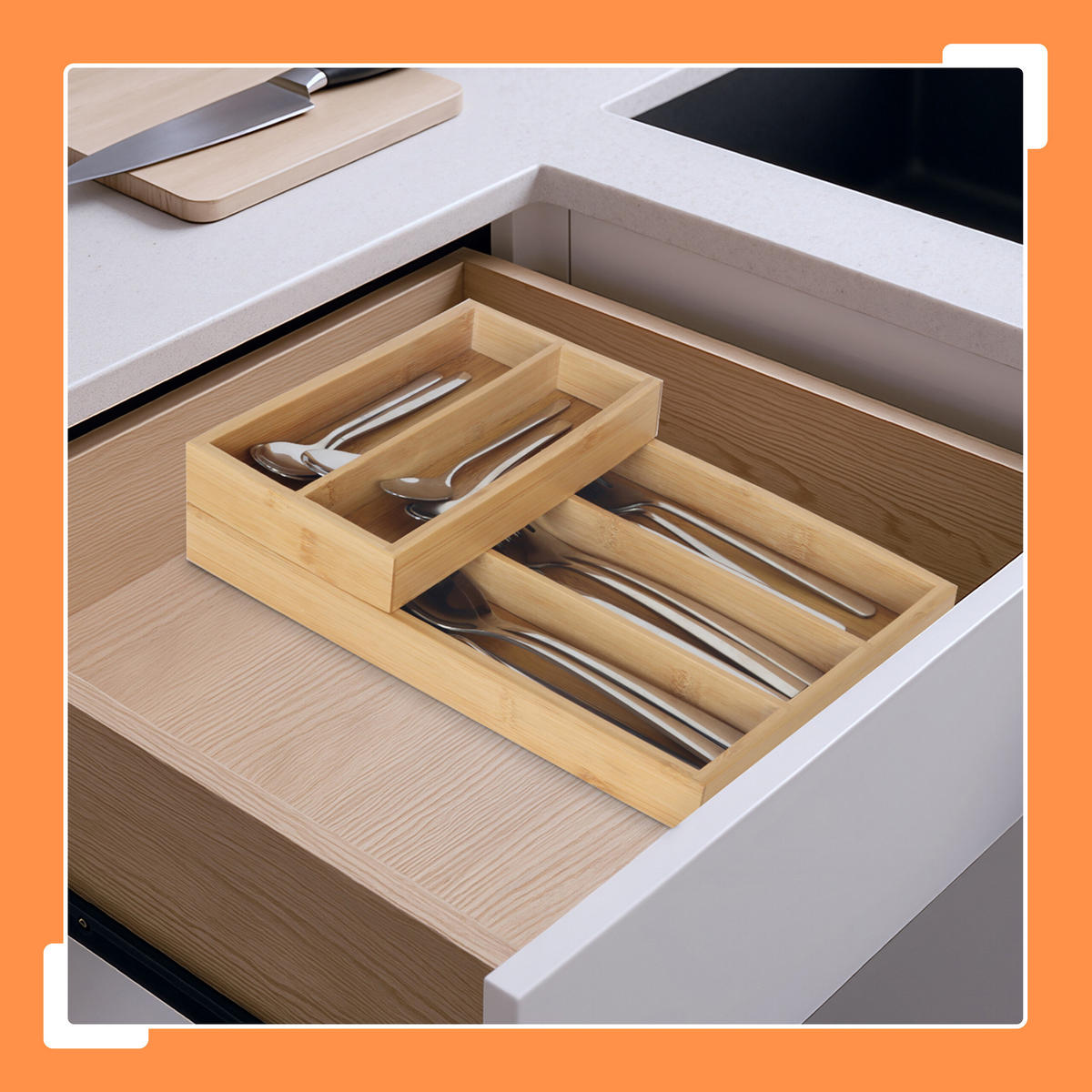 BESTECKEINSATZ - Hellbraun, Holz/Holzwerkstoff (21/7/30cm) - Relaxdays