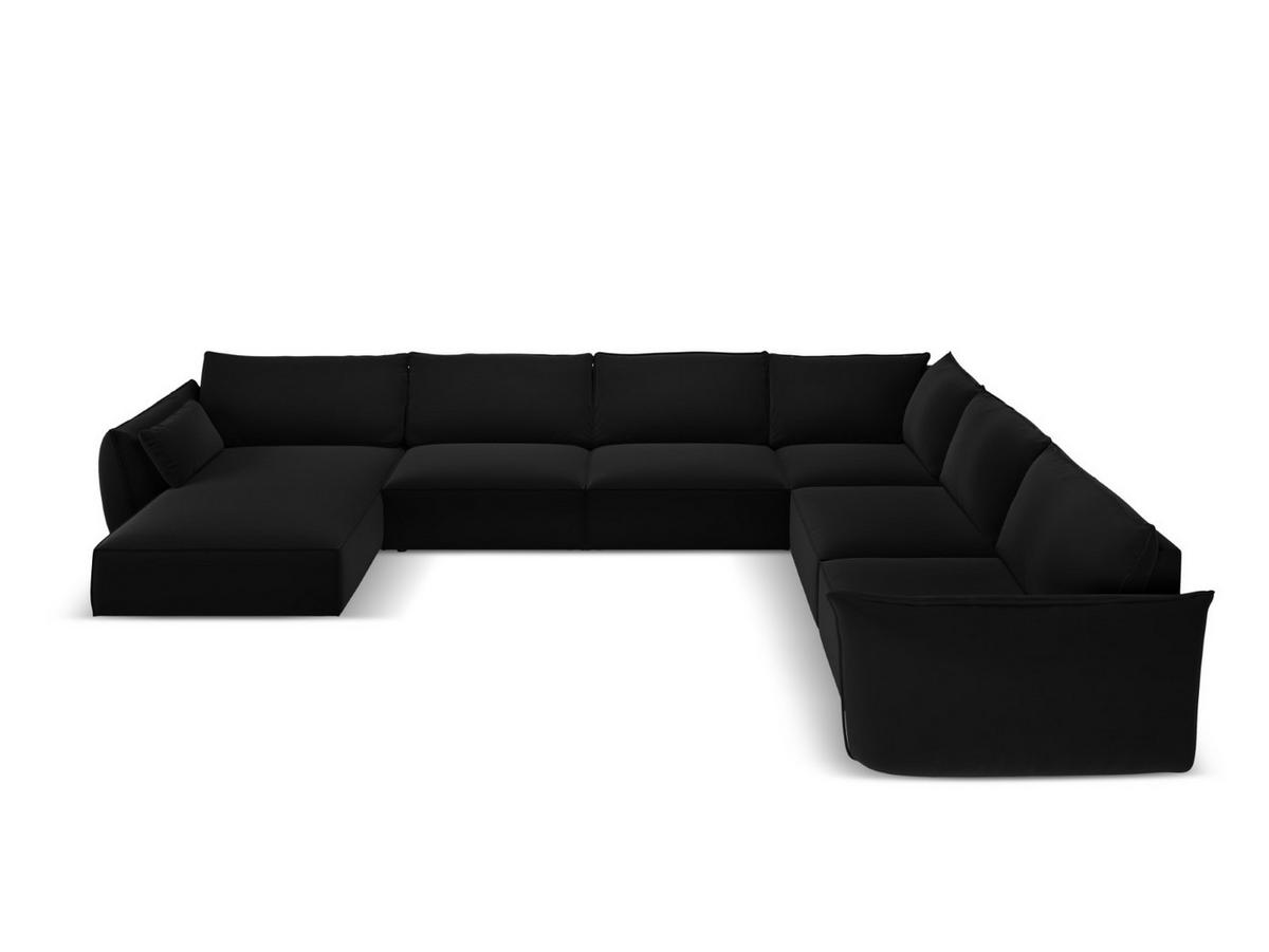 PANORAMASOFA rechts Kaelle aus Samt schwarz 8 Sitzplätze - Schwarz, Textil (284/85/384cm) - Micadoni