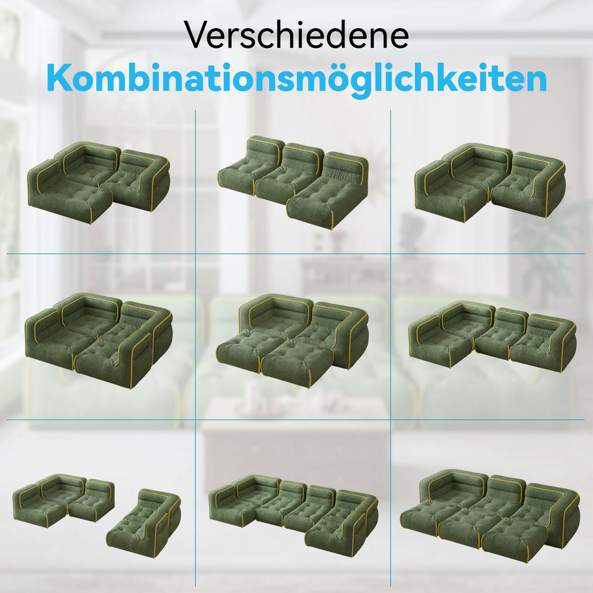 MODULARES Sofa in Grün - Grün, Textil (262/72/142cm) - Vercart